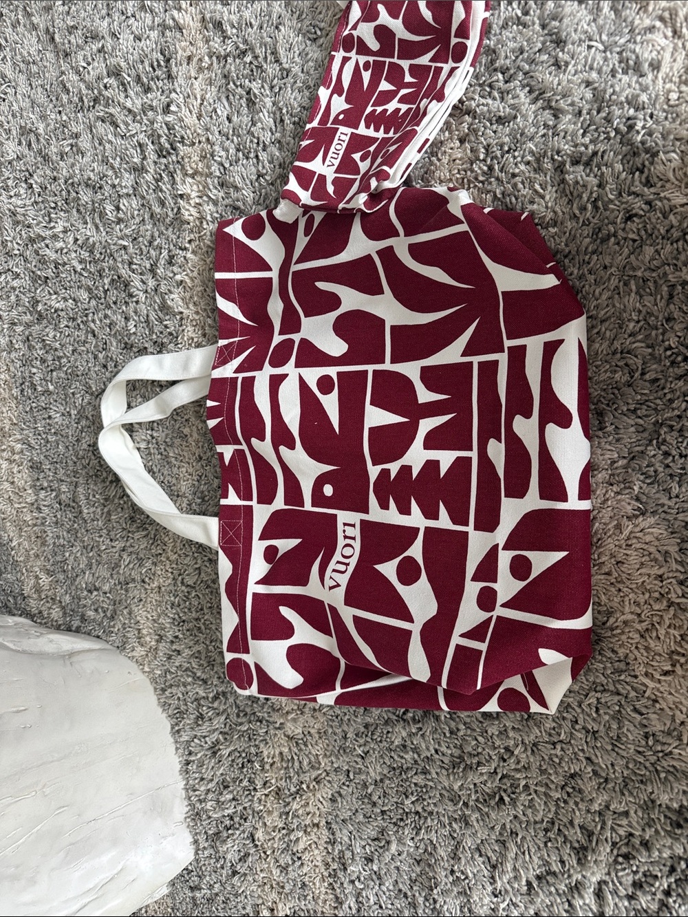Vuori Burgundy & White Graphic Tote